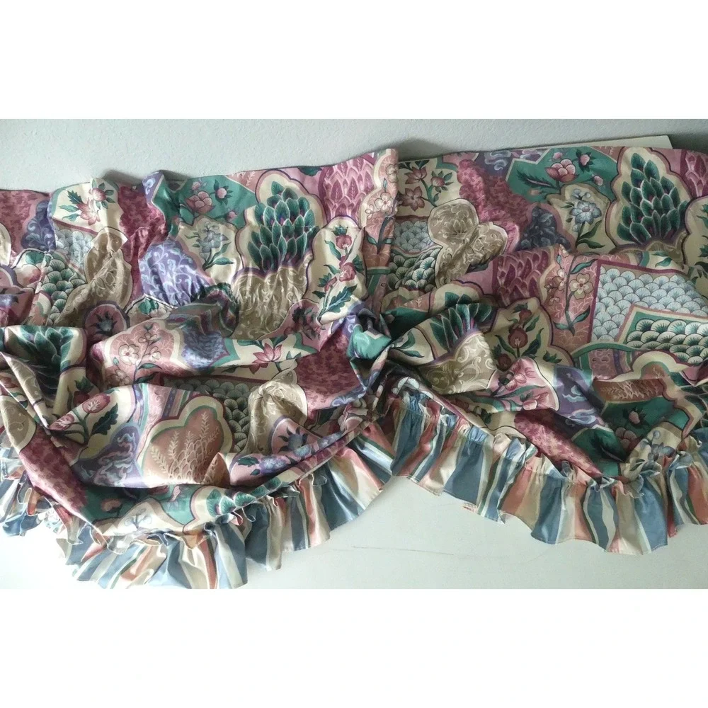 Vtg 80's Gathered Floral Balloon Valance Ruffled Stripe Scalloped 146